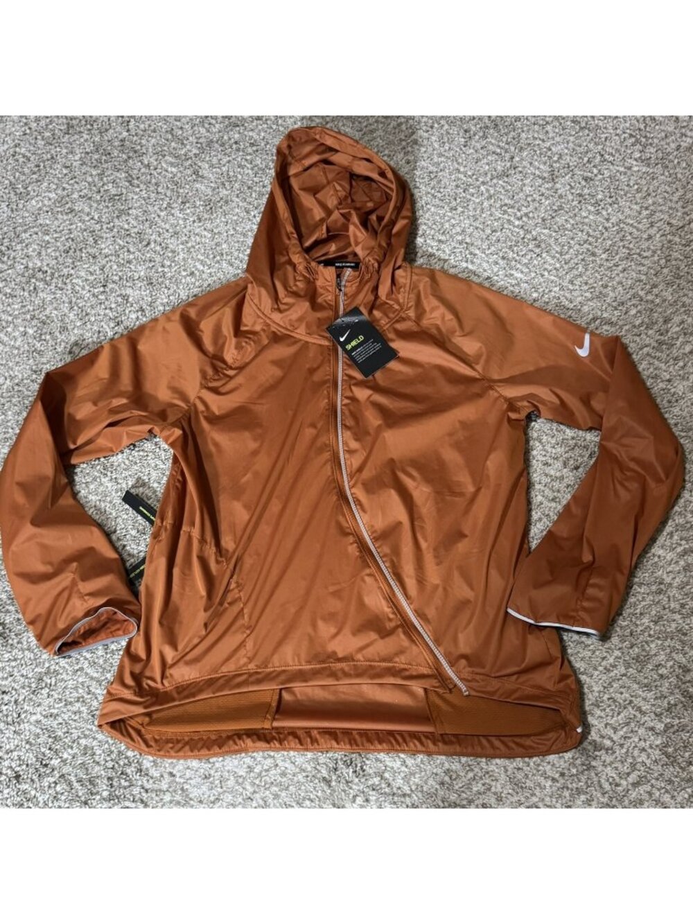 NEW Nike Shield Running Jacket Women's S Burnt Orange Full Zip Hooded